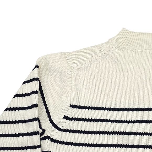 Uniqlo Sweater Womens Small White Black Striped Crewneck Pullover Cotton Blend - Picture 9 of 12